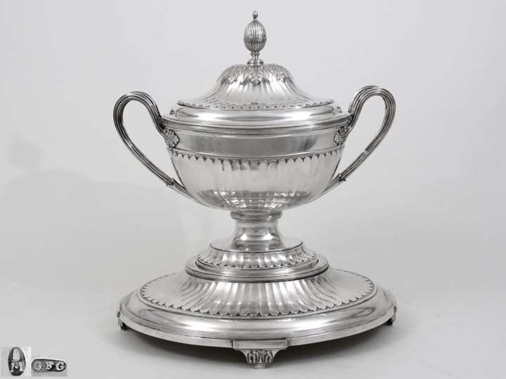 Monumental Silver Soup Tureen on Stand with Covered Liner
